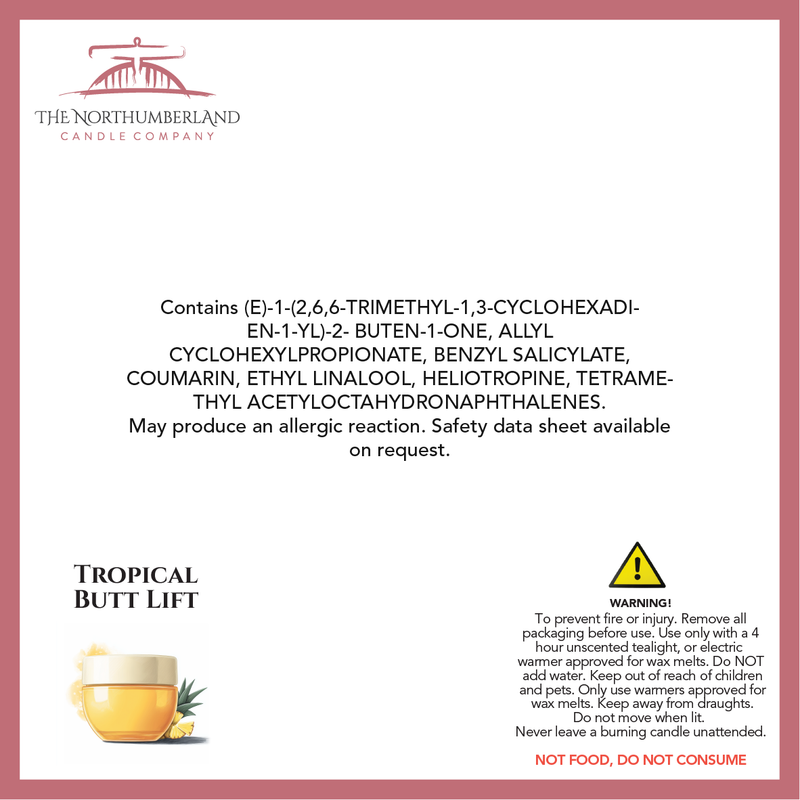 Tropical Butt Lift 50g Snap Bar - safety label, ingredients and warnings