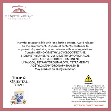 Tulip & Oriental Yuzu 50g Snap Bar - safety label, ingredients and warnings
