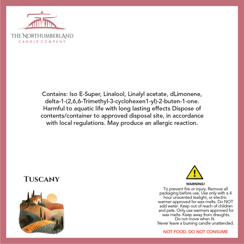 Tuscany 50g Snap Bar - safety label, ingredients and warnings