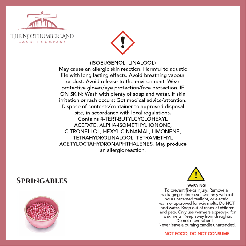 Springables 50g Snap Bar - safety label, ingredients and warnings