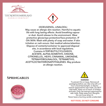 Springables 50g Snap Bar - safety label, ingredients and warnings
