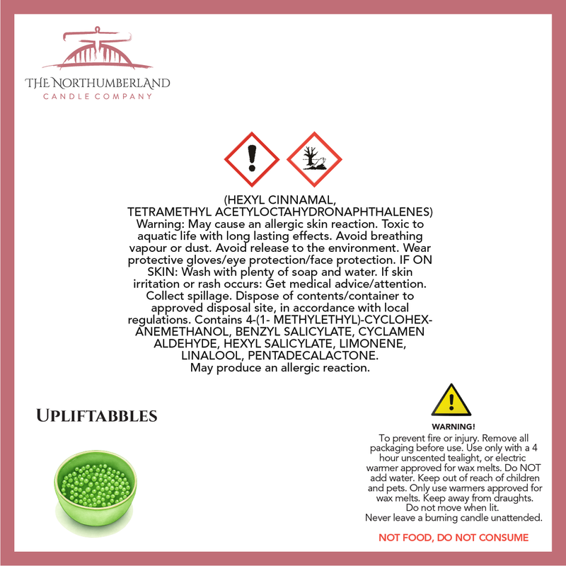 Upliftabbles 50g Snap Bar - safety label, ingredients and warnings