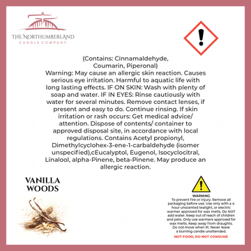Vanilla Woods 50g Snap Bar - safety label, ingredients and warnings