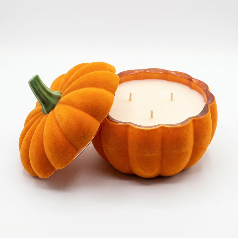 velvet pumpkin candle open
