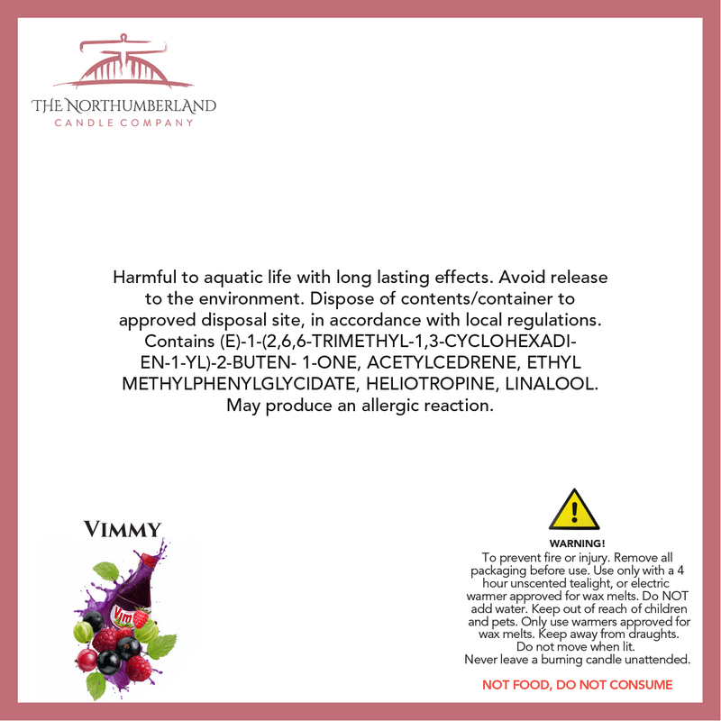 Vimmy 50g Snap Bar - safety label, ingredients and warnings