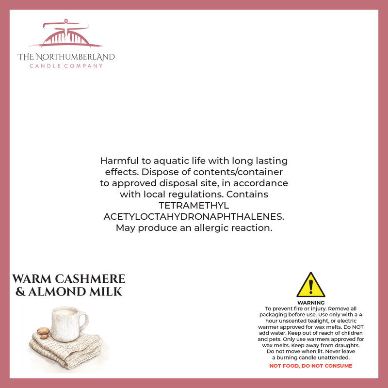 Warm Cashmere & Almond Milk 50g Snap Bar - safety label, ingredients and warnings