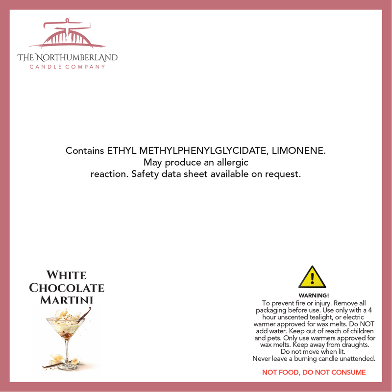 White Chocolate Martini 50g Snap Bar - safety label, ingredients and warnings