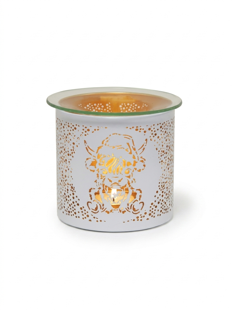 White Christams Highland Cow Metal Tealight Burner