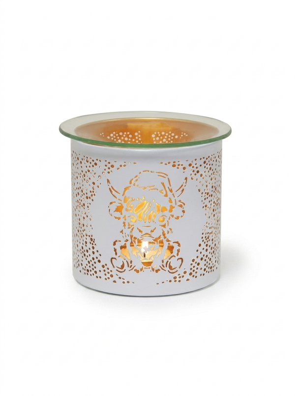 White Christams Highland Cow Metal Tealight Burner
