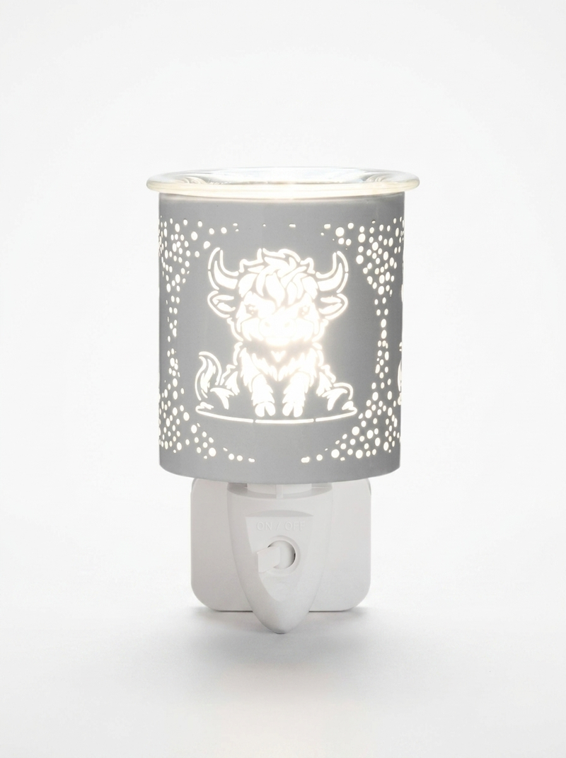 White Highland Cow  Plug In Burner