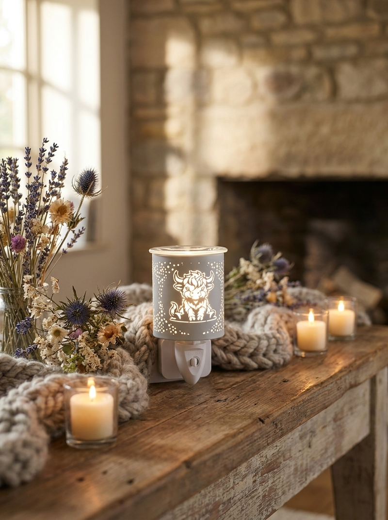 White Highland Cow  Plug In Burner