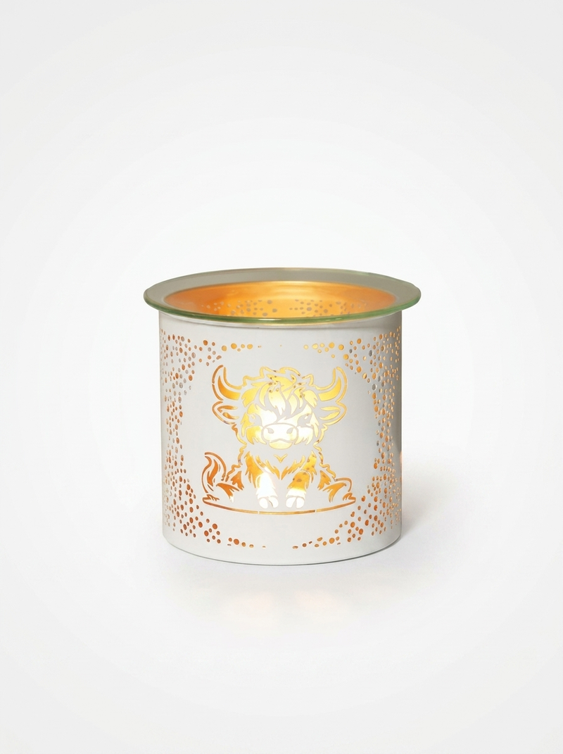 White Highland Cow  Metal Tealight Burner