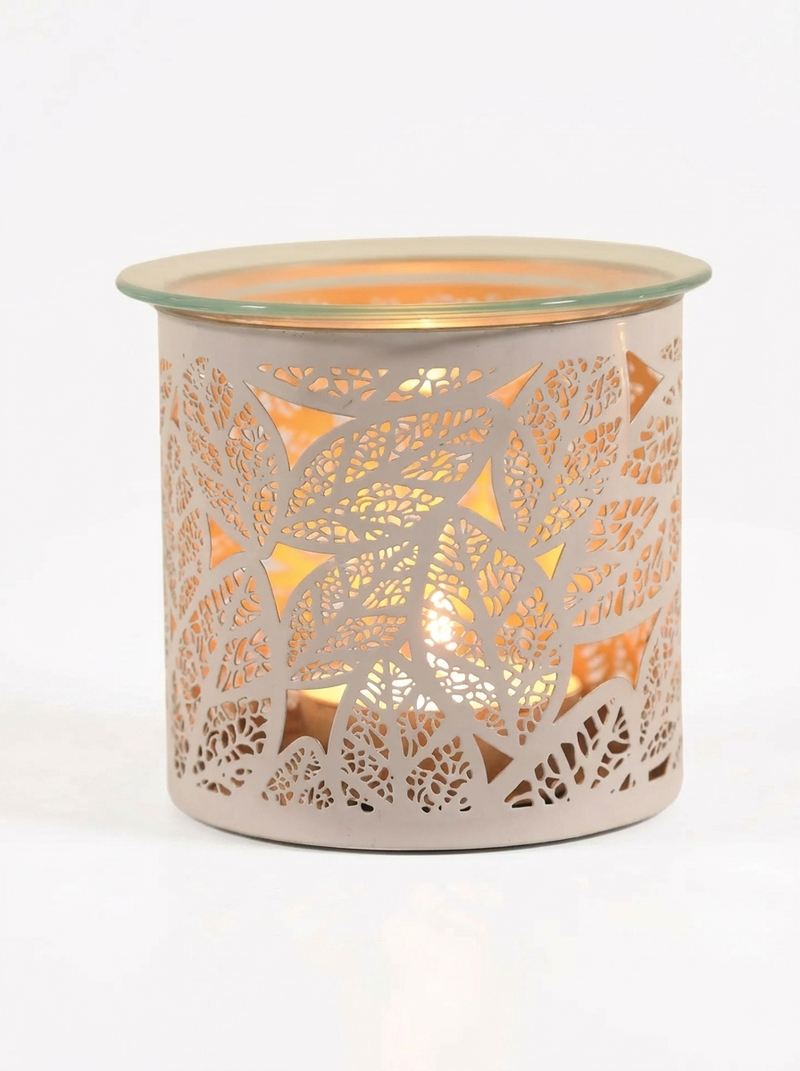White Leaves Metal Tealight Burner