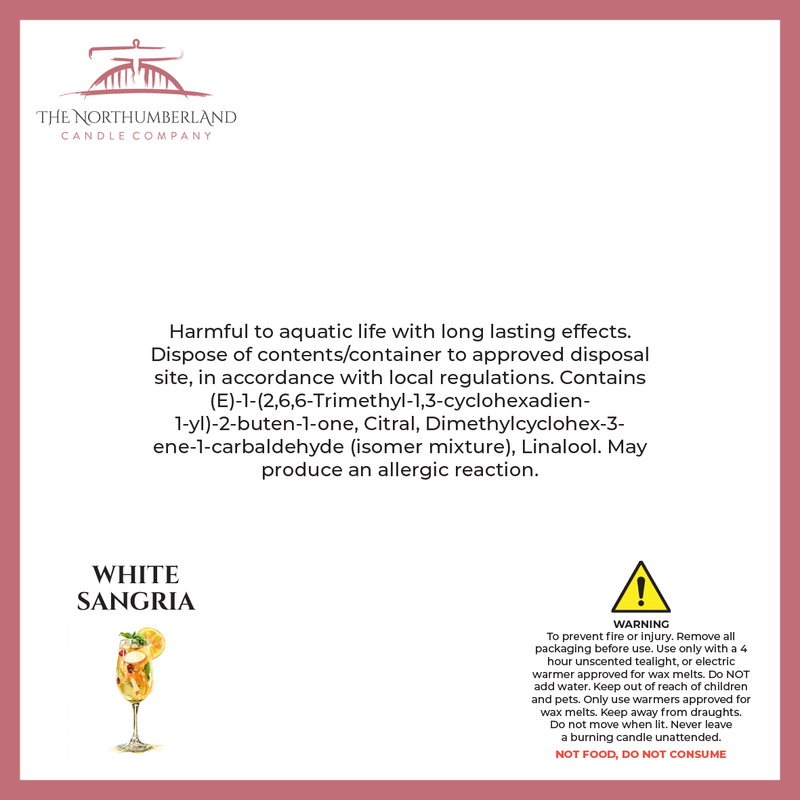White Sangria 50g Snap Bar - safety label, ingredients and warnings