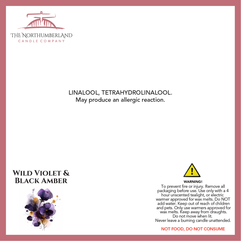 Wild Violet & Black Amber 50g Snap Bar - safety label, ingredients and warnings