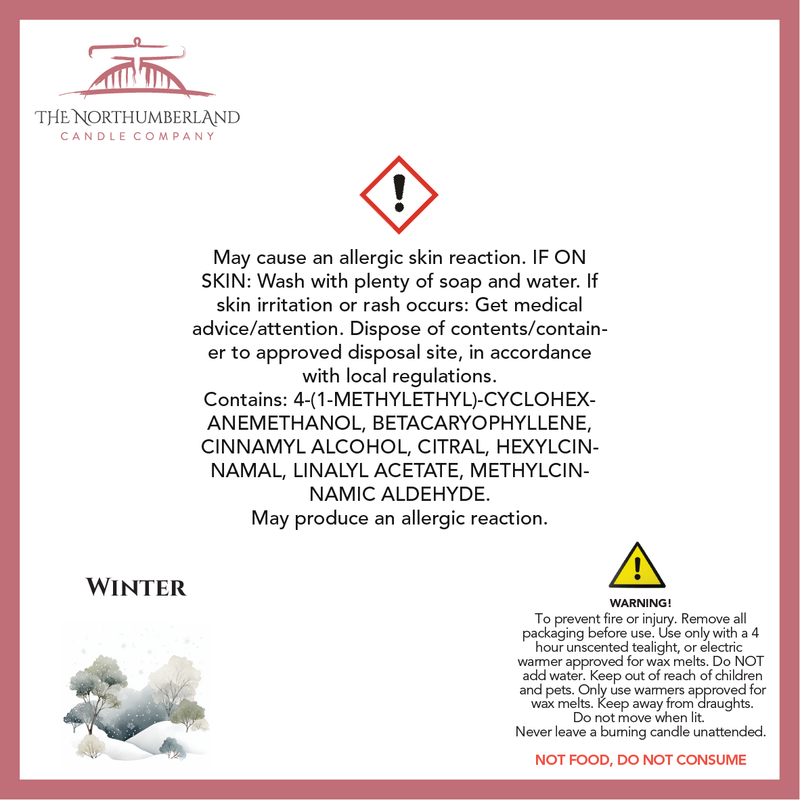 Winter 50g Snap Bar - safety label, ingredients and warnings