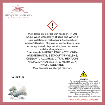 Winter 50g Snap Bar - safety label, ingredients and warnings