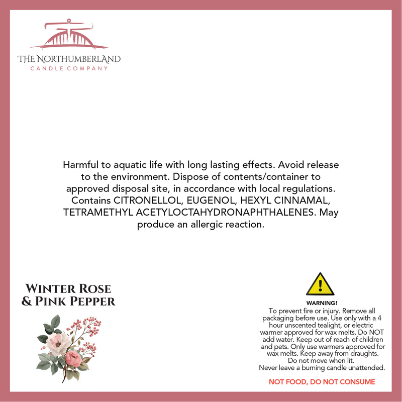 Winter Rose and Pink Pepper Snap Bar - safety label, ingredients and warnings