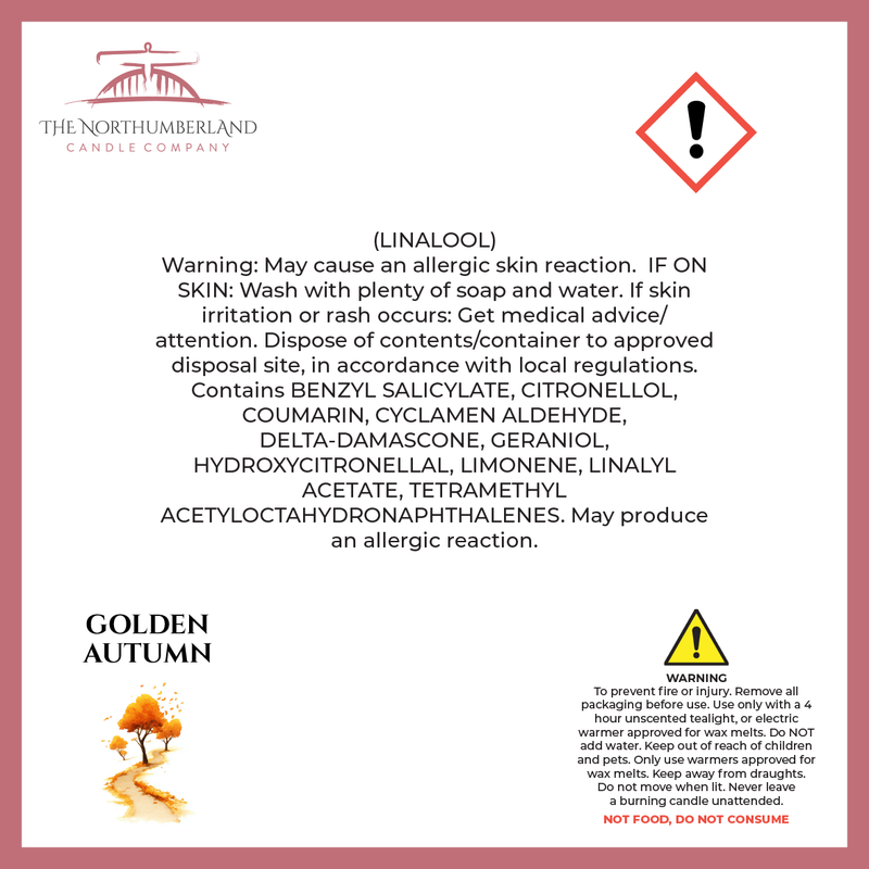 Golden Autumn 50g Snap Bar - safety label, ingredients and warnings