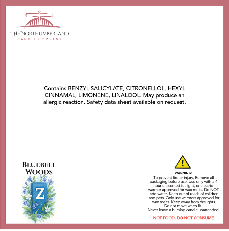 Bluebell Woods 50g Snap Bar - safety label, ingredients and warnings