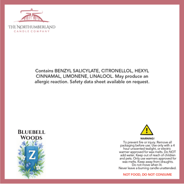 Bluebell Woods 50g Snap Bar - safety label, ingredients and warnings
