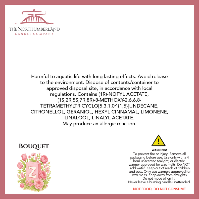 Bouquet 50g Snap Bar - safety label, ingredients and warnings