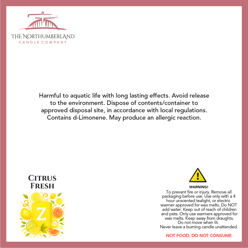 Citrus Fresh 50g Snap Bar - safety label, ingredients and warnings