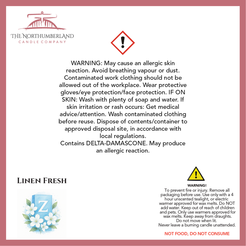 Linen Fresh 50g Snap Bar - safety label, ingredients and warnings
