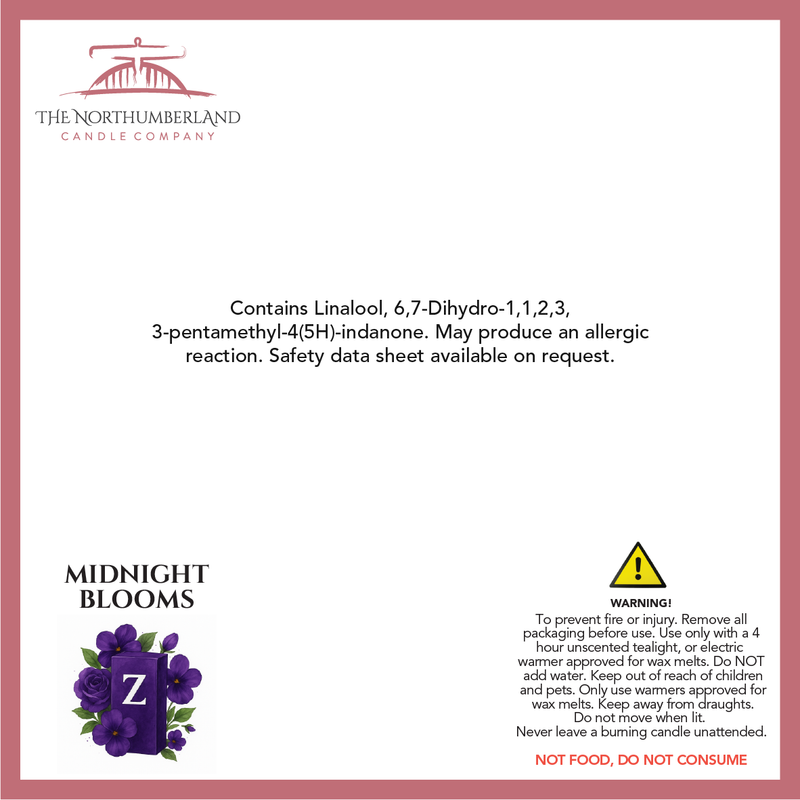 Midnight Blooms 50g Snap Bar - safety label, ingredients and warnings