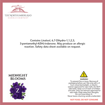 Midnight Blooms 50g Snap Bar - safety label, ingredients and warnings