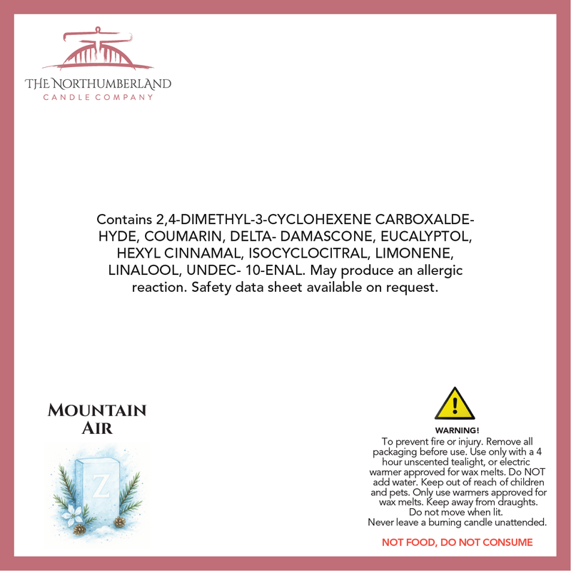Mountain Air 50g Snap Bar - safety label, ingredients and warnings