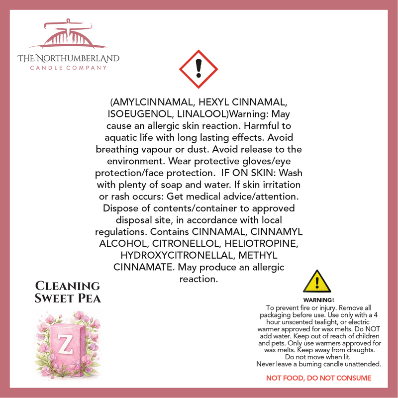 Cleaning Sweet Pea 50g Snap Bar - safety label, ingredients and warnings